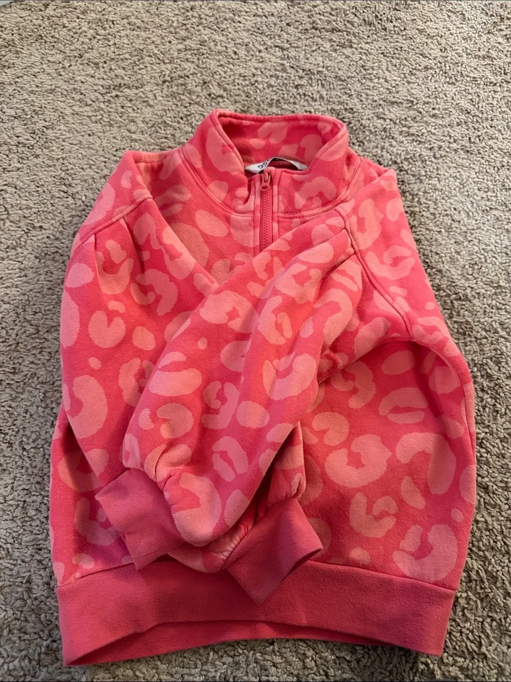DSG Girls' Coral Pink Leopard Half-Zip Puffer Pullover